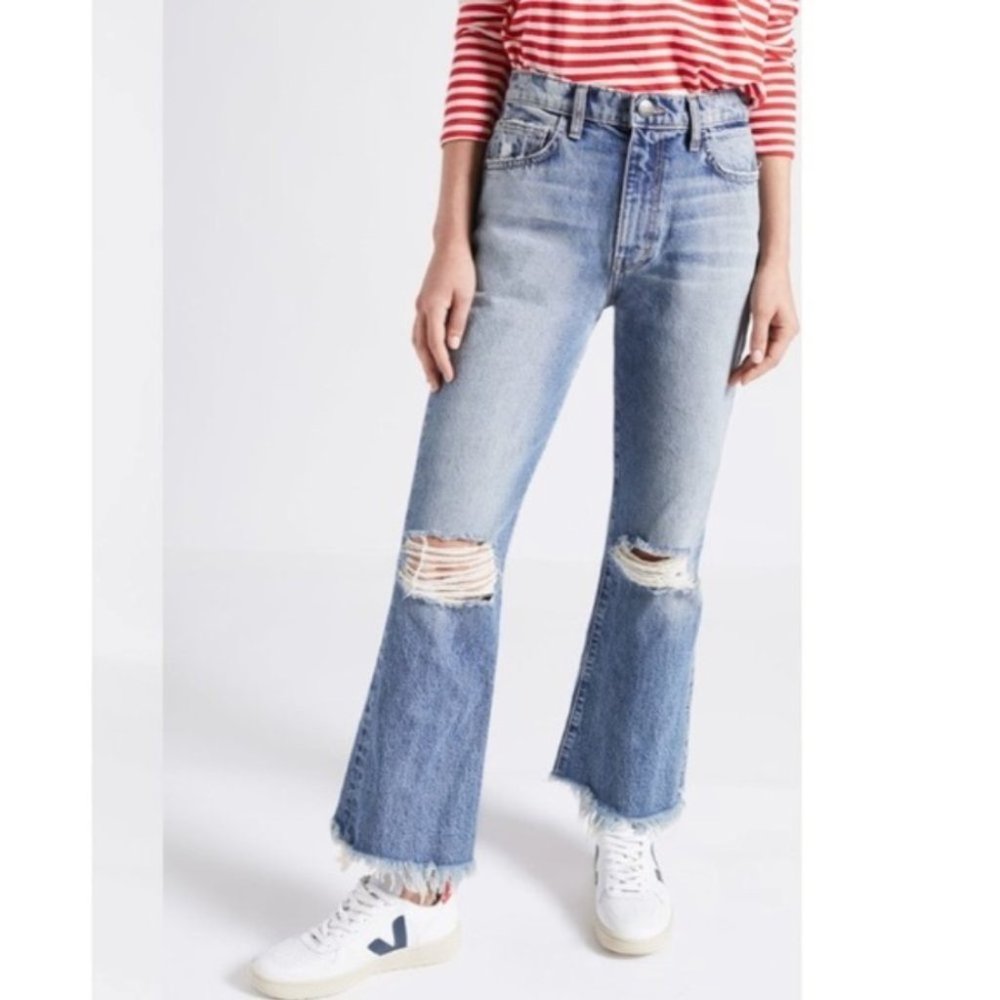 NEW Current/Elliott The High Waist Kick Ripped Distressed Denim Jeans Size 25